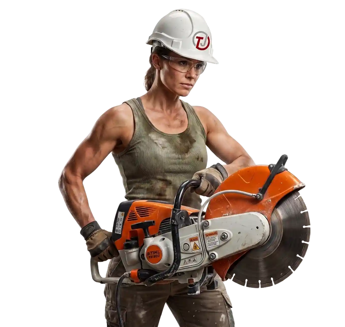 Tradesperson with a cut-off saw