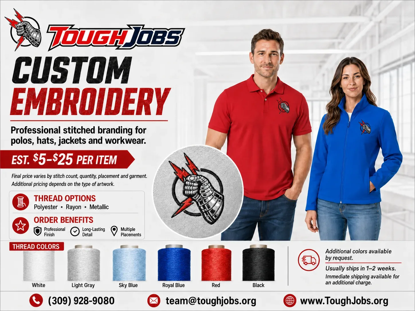 Custom embroidery options for company clothing