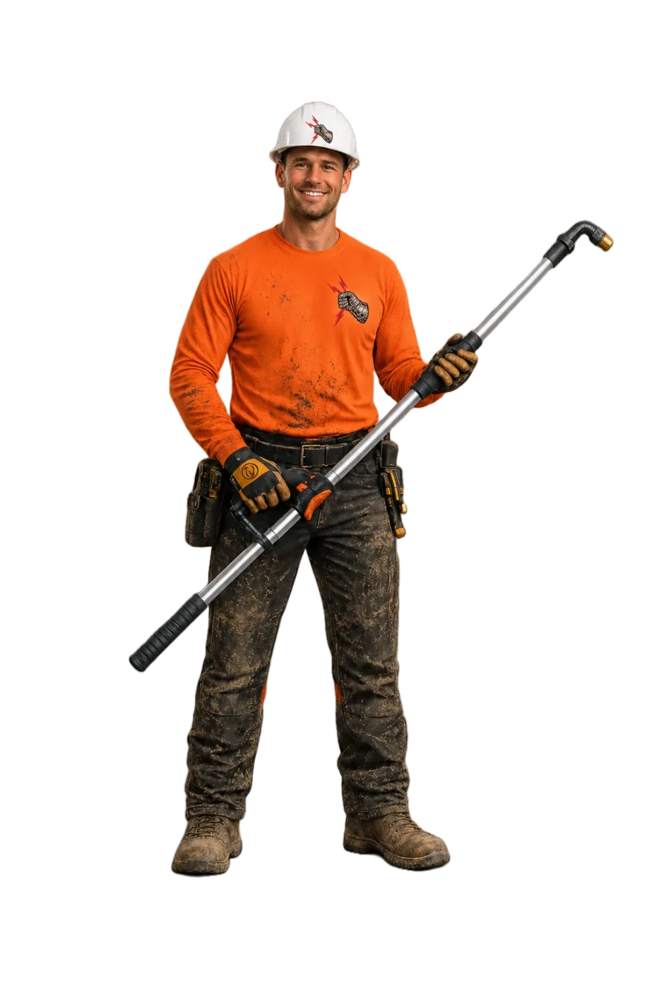 Gutter cleaning technician at work