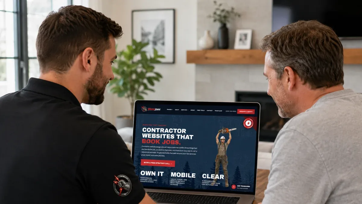Toughjobs contractor website reviewed on a laptop